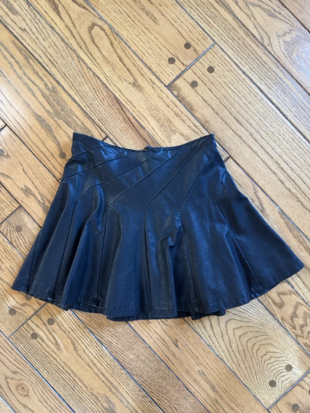 Free People Women's Black Faux Leather Flared Skirt